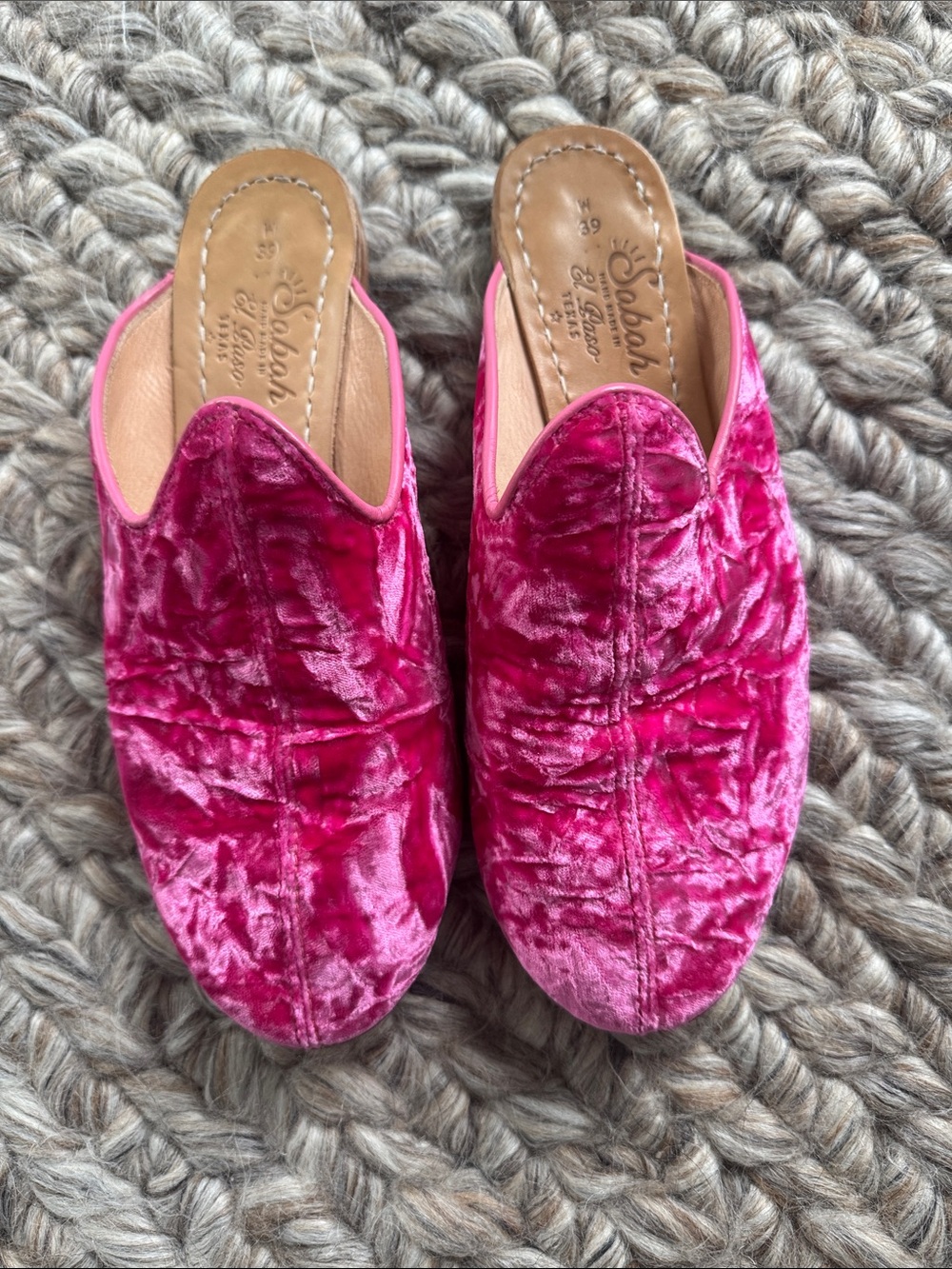 Sabah Crushed Velvet Hot Pink Slip-On Mules